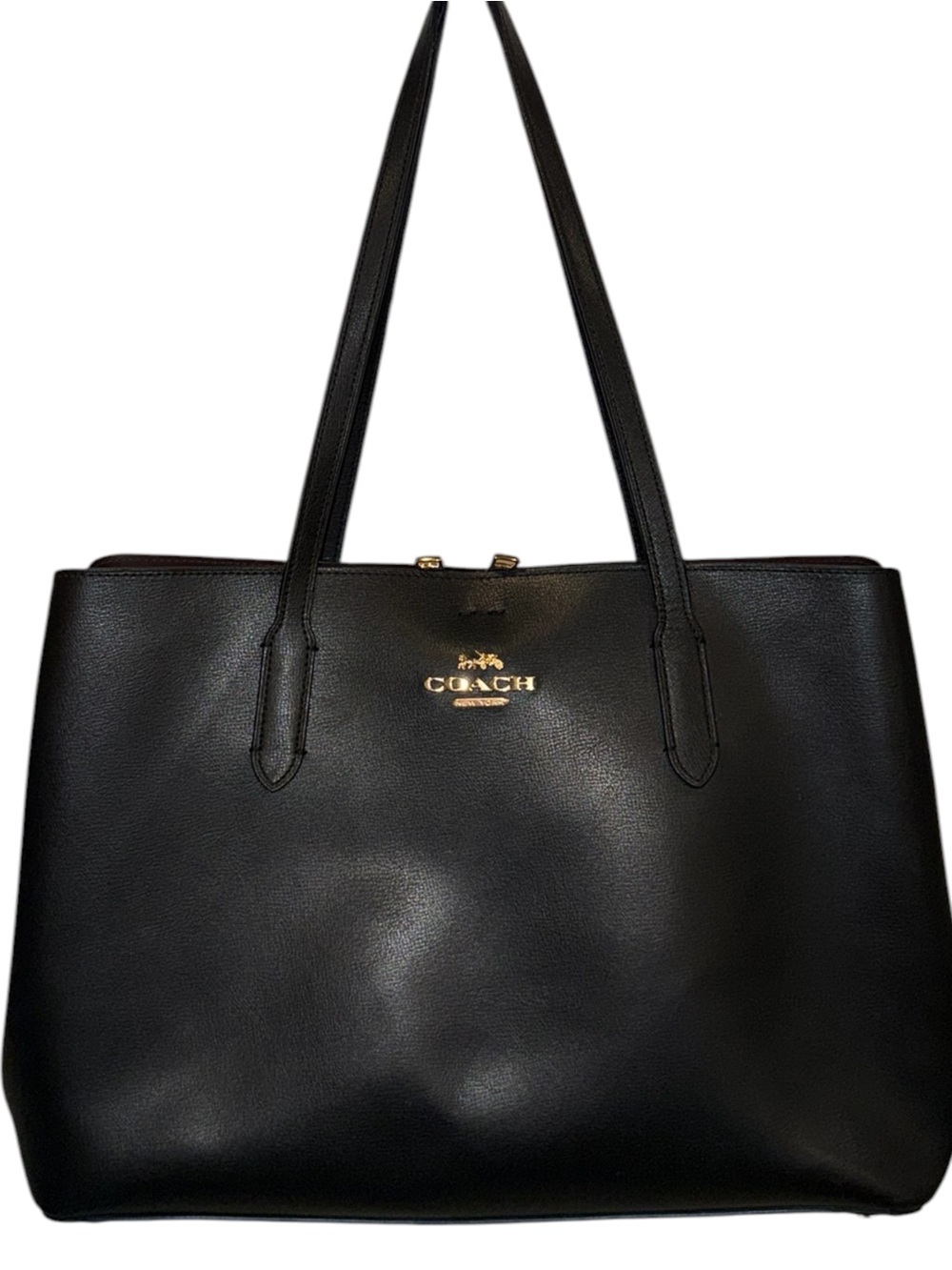 Coach Vintage Black Leather Carriage Logo Work/Tote Shoulder Bag - EUC